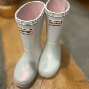 Hunter Kids Rain Boots - Silver and Pink